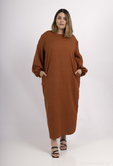 Wholesaler I'Mod - Balloon sleeve abaya with mottled linen effect pockets