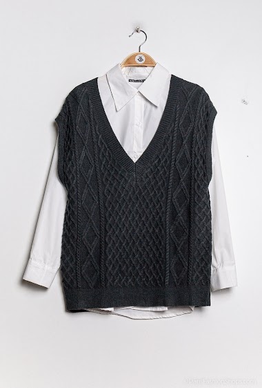 Wholesaler Invisible - Cable knit sweater vest with shirt