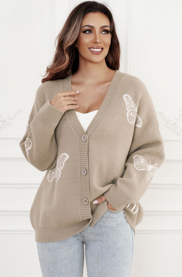 Grossiste ISSYMA - Cardigan Oversize à Boutons avec Motif Papillon