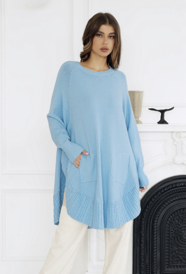 Wholesaler ISSYMA - Blue Oversized Sweater with Pockets and Pleated Finish