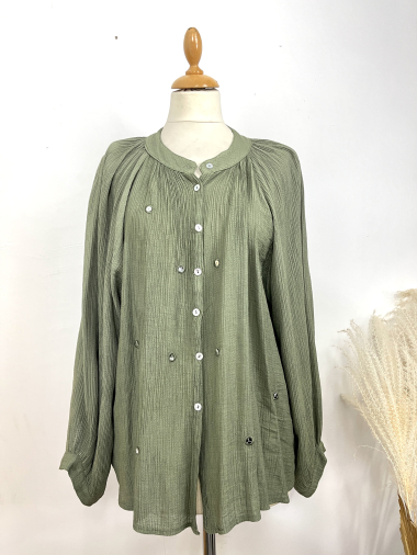 Wholesaler Jade&Clarisse - LONG SLEEVED FLARE BLOUSE IN SILK V NECK