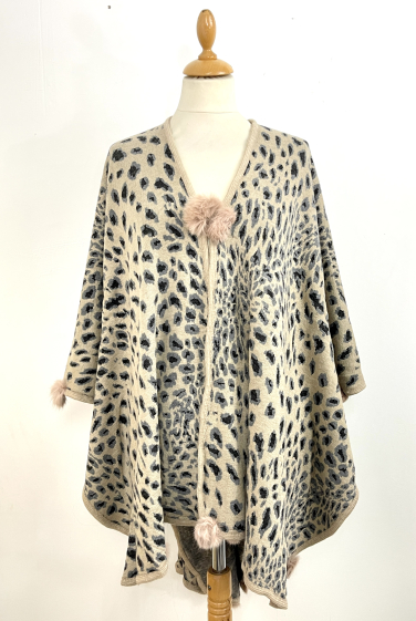 Wholesaler Jade&Clarisse - LUCE PONCHO WITH LEOPARD AND SMALL DOT POMPOM