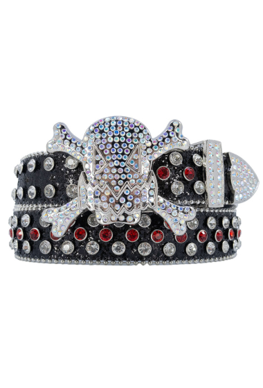 Wholesaler JCL - Rhinestone belt with skull buckle 35 mm