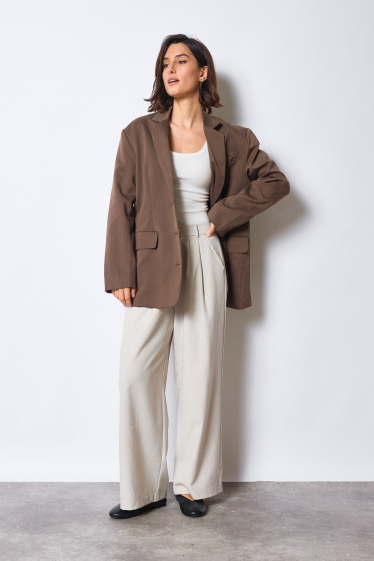 Grossiste JCL Paris - Blazer oversize beige à poches à rabats à boutons