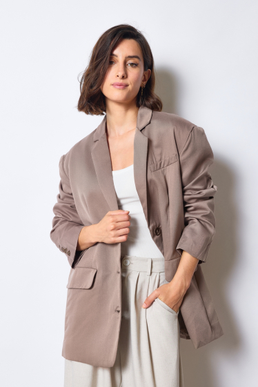 Grossiste JCL Paris - Blazer oversize beige à poches à rabats à boutons