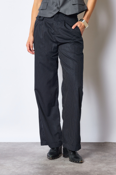 Wholesaler JCL Paris - Navy blue pinstripe wide-leg trousers