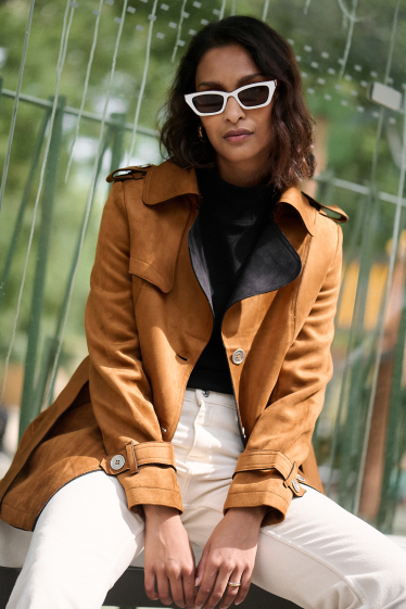 Wholesaler Jessy Line - Short suede-effect trench coat