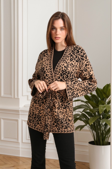 Mayorista J&H Fashion - Chaleco de punto con estampado de leopardo y cinturón integrado