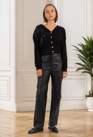 Grossiste J&H Fashion - Pantalon droit taille haute simili cuir poche plaqué