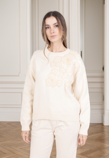 Grossiste J&H Fashion - Pull en maille avec broderie perles en fleurs féminin élégant