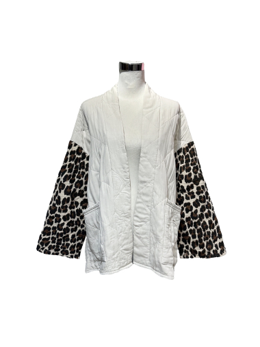 Mayorista J&L - Chaqueta abierta estilo kimono con mangas largas y anchas con estampado de leopardo