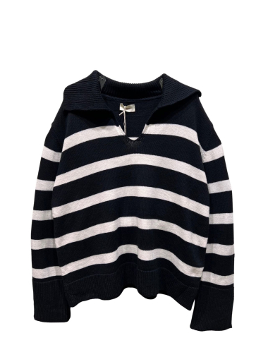 Grossiste JOYNA - PULL COL POLO MARINIERE