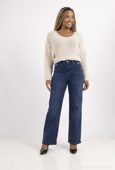 Wholesaler Kathy Jeans - jean wide leg stretch boutons coté