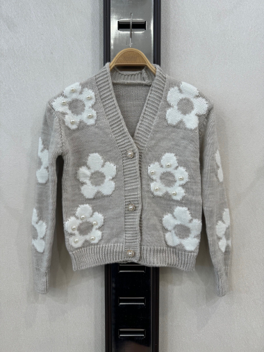 Großhändler KIDS STAR - Kinder-Cardigan mit Blumenmuster und dekorativen Perlen