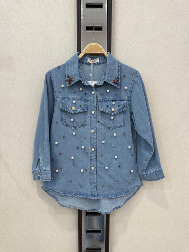 Wholesaler KIDS STAR - Children's denim shirt with decorative beads