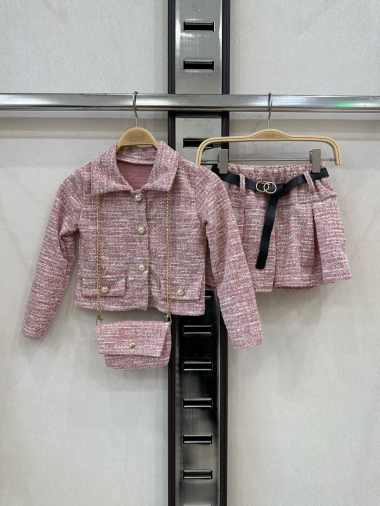 Grossiste KIDS STAR - Ensemble enfant en tweed avec veste, jupe et sac à bandoulière