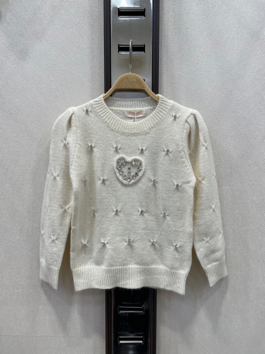 Großhändler KIDS STAR - Kinderpullover mit gestickten Details und mit Strasssteinen verziertem Herzen