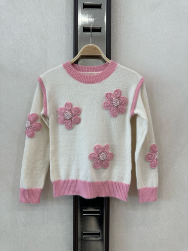 Wholesaler KIDS STAR - Children's sweater with embroidered flowers and pearls