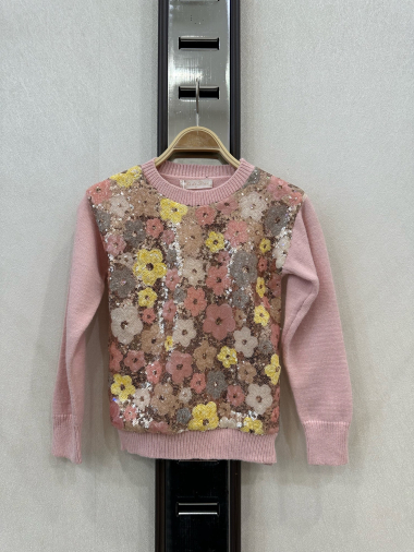 Wholesaler KIDS STAR - Children's sweater with sparkling floral sequins