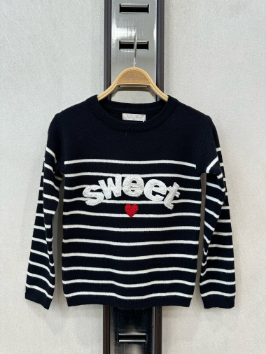 Wholesaler KIDS STAR - Striped children's sweater with "Sweet" inscription and embroidered heart