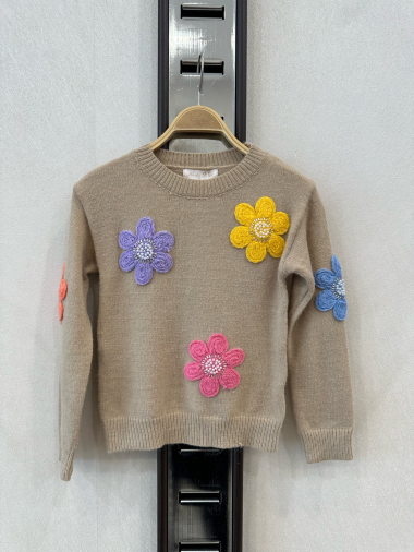 Grossiste KIDS STAR - Pull pour enfant avec décorations florales en relief