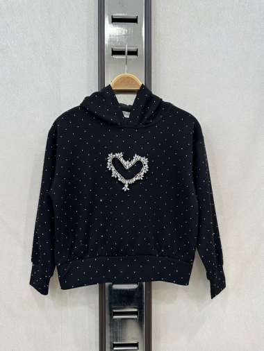 Grossiste KIDS STAR - Sweat à capuche enfant avec cœur brodé – Look tendance et confortable