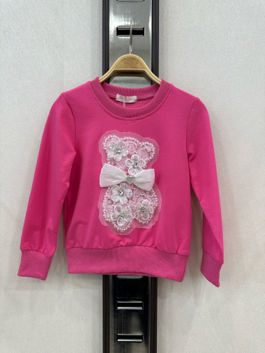 Grossiste KIDS STAR - Sweat-shirt enfant avec nœud et décorations florales brodées