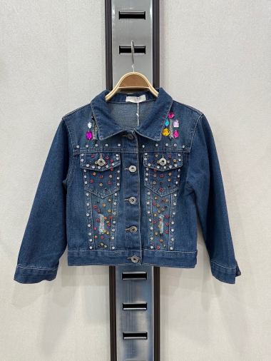 Großhändler KIDS STAR - Kinder-Jeansjacke mit farbigen Strasssteinen