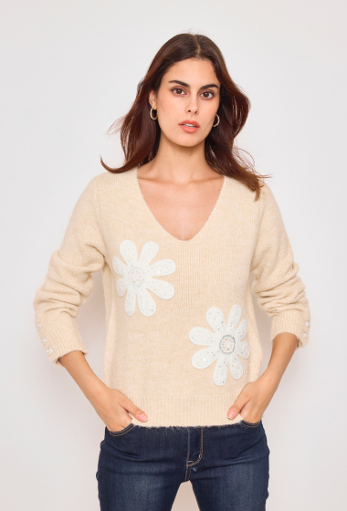 Großhändler KY CREATION - Pullover mit Blumenaufnäher