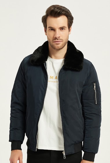 Grossiste KYMAXX - Bomber style aviateur col américain fourré