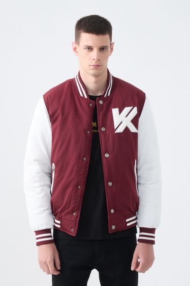 Wholesaler KYMAXX - Bomber jacket with two-tone teddy collar, snap closure