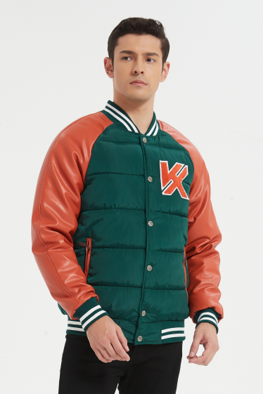 Wholesaler KYMAXX - Bomber down jacket with two-tone teddy collar