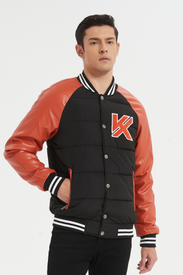 Wholesaler KYMAXX - Bomber down jacket with two-tone teddy collar