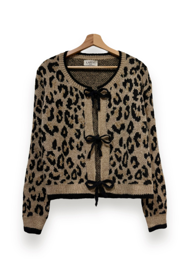 Wholesaler LAFÉE - TRENDY LEOPARD PRINT TIE VEST/SWEATER