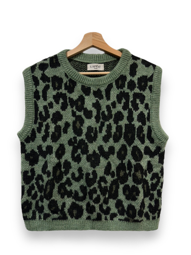 Wholesaler LAFÉE - TRENDY LEOPARD SLEEVELESS SWEATER