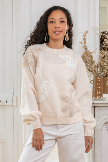 Grossiste Last Queen - Pull en maille coupe classique avec broderies anglaise, coupe classique