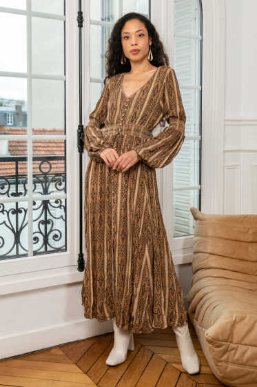 Großhändler Last Queen - Langes Bohemian-Kleid mit V-Ausschnitt