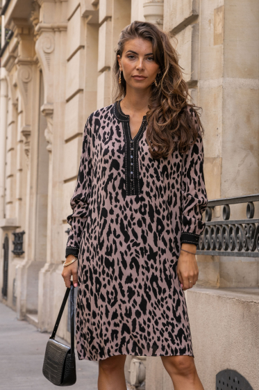 Wholesaler Last Queen - Leopard print shirt dress