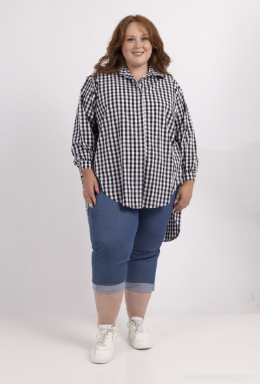 Wholesaler LAURA PARIS (MKL) - Long checkered poplin cotton shirt