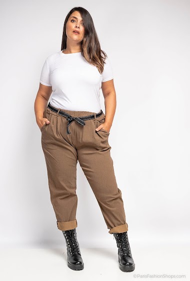 Wholesaler LAURA PARIS (MKL) - High waisted paper bag effect trousers with waistband