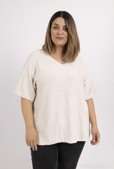 Grossiste LAURA PARIS (MKL) - Pull col V manches courtes coutures discrètes