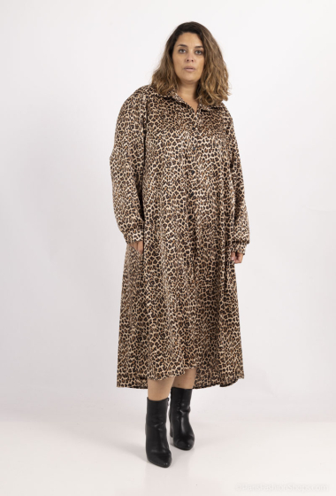 Wholesaler LAURA PARIS (MKL) - Leopard print Silky Long shirt/dress