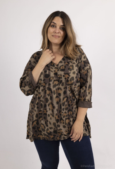 Wholesaler LAURA PARIS (MKL) - Glittery Leopard print long sleeve t-shirt