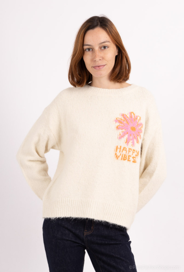 Grossiste Les Bonnes Copines - Pull fleurs col rond