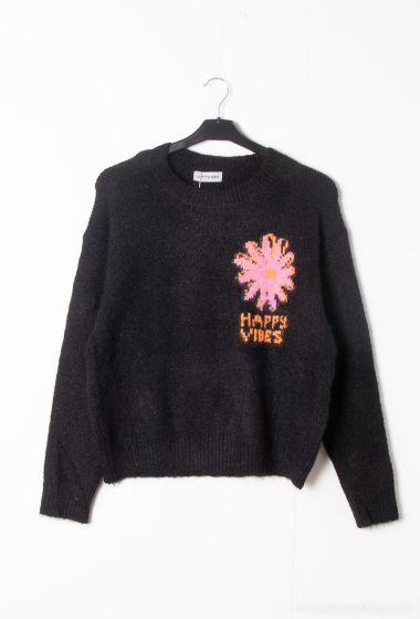 Grossiste Les Bonnes Copines - Pull fleurs col rond