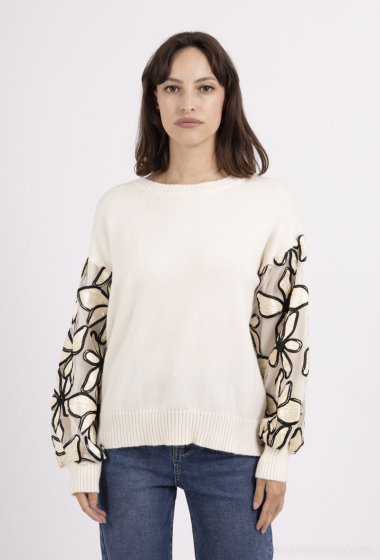 Grossiste Les Bonnes Copines - Pull manche motif fleuris