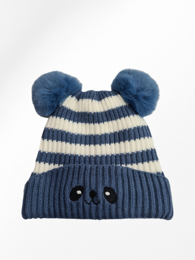 Grossiste LEXA PLUS - Bonnet enfant rayé marin brodé nounours