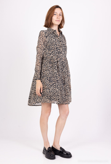 Mayorista Lilie Rose - Vestido camisero corto estampado leopardo negro y beige