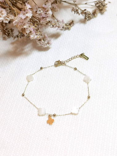 Mayorista Lolilota - pulsera de trébol de nácar en acero inoxidable