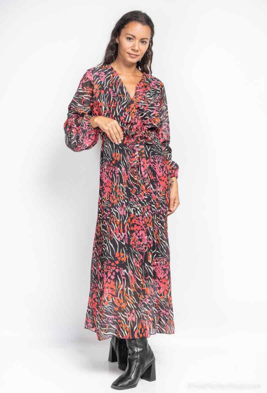 Wholesaler Loriane - Long abstract print wrap dress